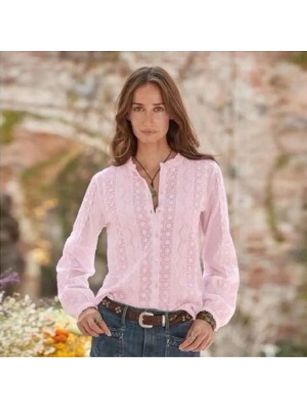 Sundance Light Pink Mirabelle Cotton Eyelet Blouse Size SMALL